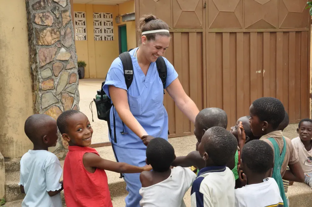 UNE health professions student on service learning trip to Ghana.